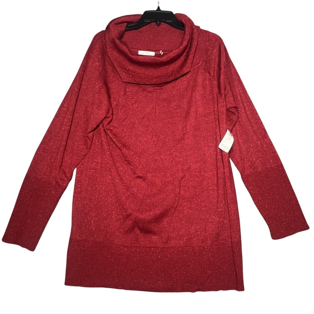 Jaclyn Smith Collection Women's Red Metallic Cowl Neck Sweater Knit Top‎ XXL NWT